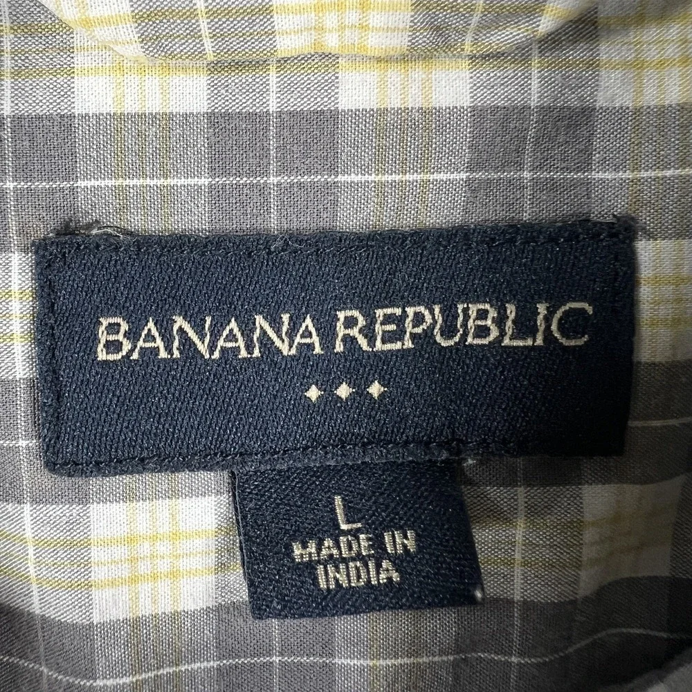 Banana Republic Shirt Mens Size Large Yellow Gray Plaid Long Sleeve Button Up